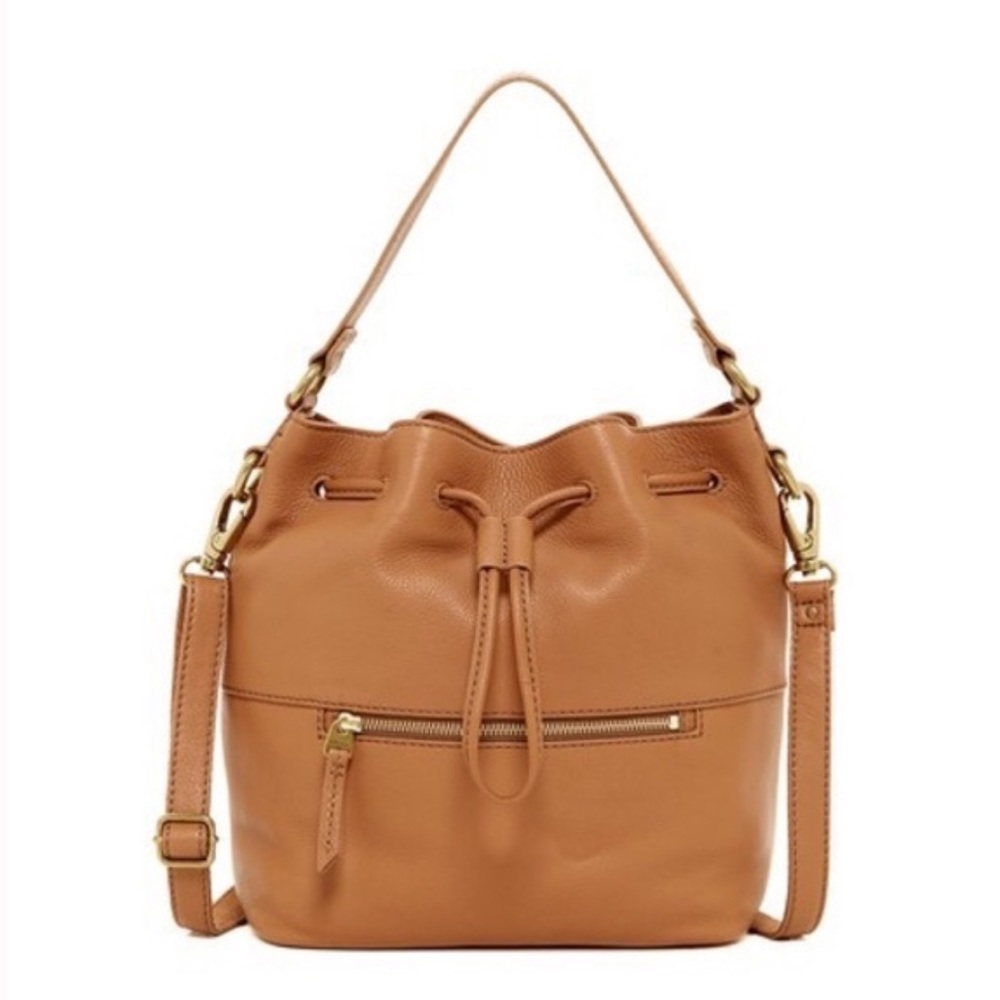 Fossil Vickery Leather Drawstring Bucket Crossbody